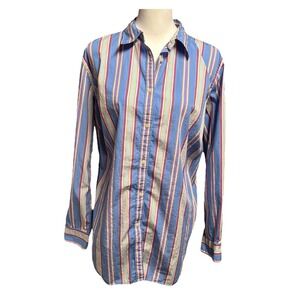 Lauren‎ Ralph Lauren Button Up Shirt Size 16w Blue Stripe Long Sleeve Workwear